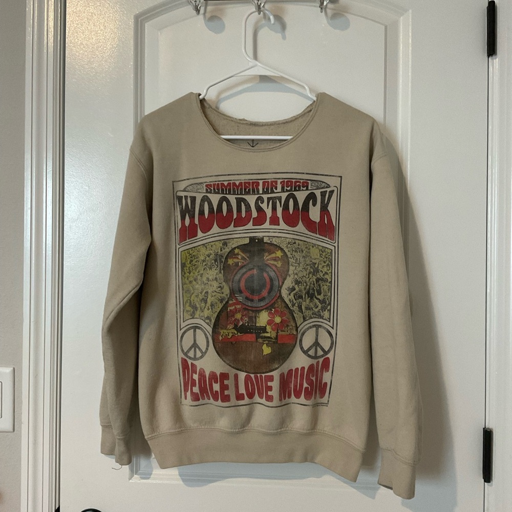 Woodstock Graphic Crew Neck Sweater - Beige